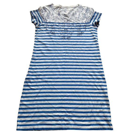 Vineyard Vines Size XS Blue & White Striped Scarf Print T-Shirt Mini Dress - Picture 2 of 16
